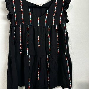 Embroidered Black Women's Top